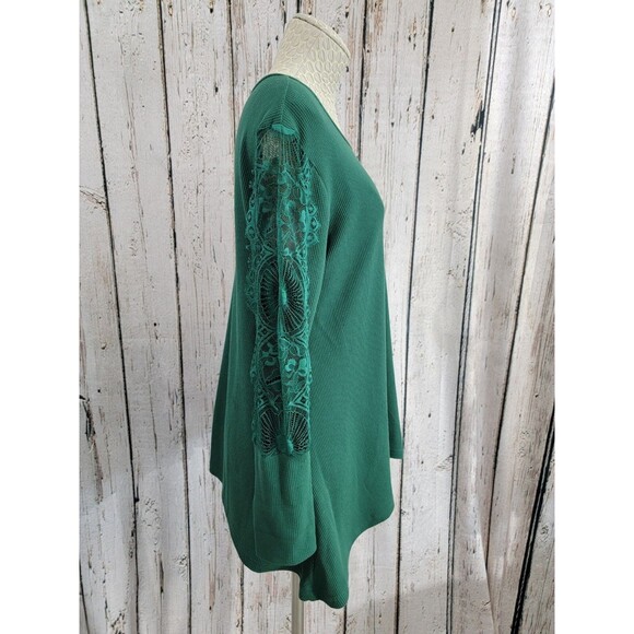 ALK Women's Large Suzanne Betro Waffle Knit Lace Accent Long Sleeve Blouse Shirt - Picture 7 of 10